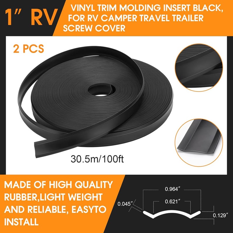 Datanly 2 Rolls 1" RV Trim Molding Insert Total 200 ft Black Vinyl Trim Insert Screw Cover Waterproof Vinyl Corner Molding for RV Boat Camper Travel Trailer - Image 2